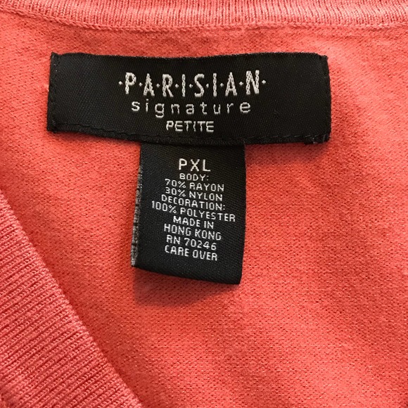 Parisian Signature Orange Faux Wrap Sweater with Embroidered Flowers, Size PXL - Picture 4 of 5